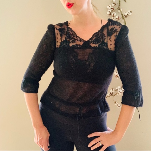 Free People Sweaters - Free People Black Sweater with Lace Yoke